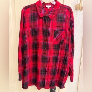 J. Jill Red and Black Plaid Button-Down Shirt size L